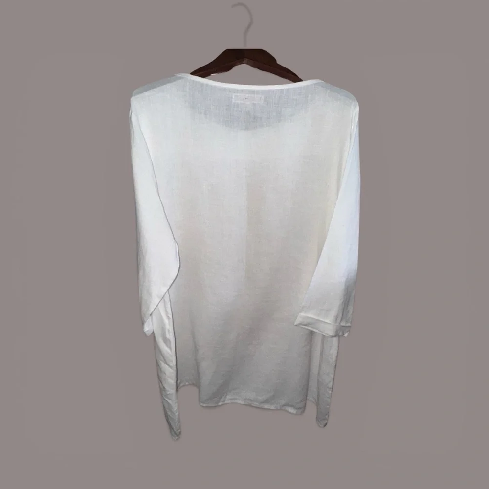 Flax White Linen Textured MIDI Loose Fit Summer Dress Minimalist Resort-wear - Picture 3 of 8